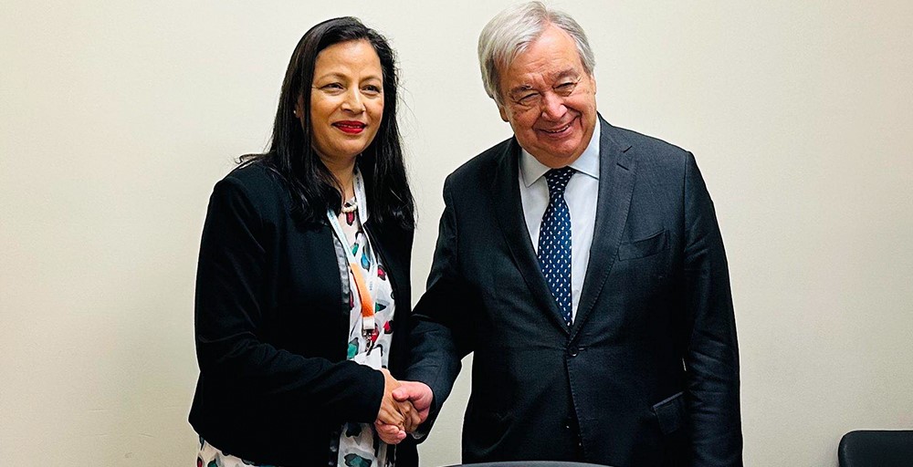 राष्ट्रसंघ महासचिव गुटेरेसलाई भेटिन परराष्ट्रसचिव सेवा लम्सालले