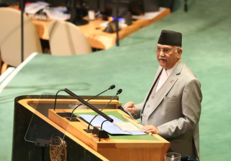 राष्ट्रसंघमा ओलीको सम्बोधन– ‘विश्वशान्तिका लागि नेपाल थप योगदान गर्न तयार छ’